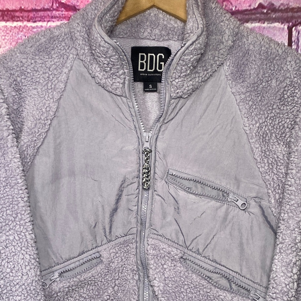 BDG Sherpa Fleece Jacket Small Gray Zip Up - Picture 3 of 11